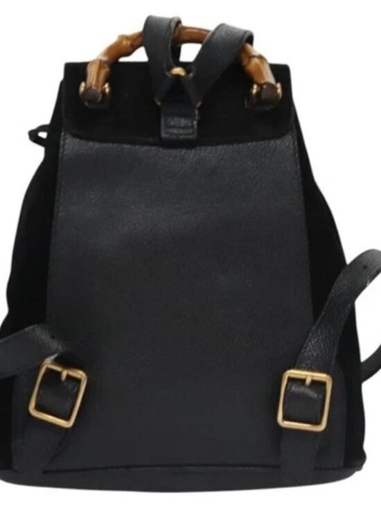 GUCCI Bamboo Backpack Suede Leather Black Gold 003 1705 0030 Auth nb031 main image 11